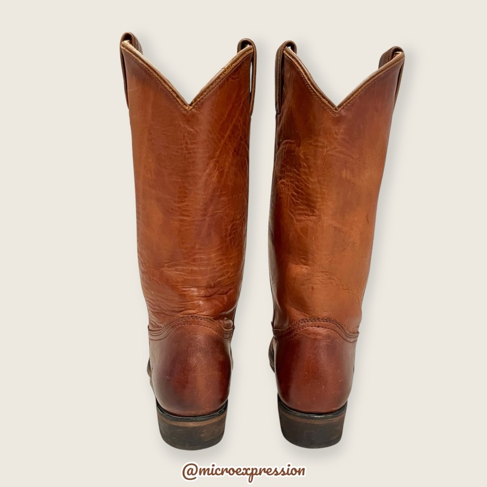 $399 Frye Billy Pull On Cognac Leather Western Low Heel Cowboy Rodeo Riding Boot - Picture 12 of 16